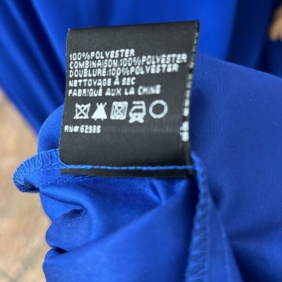 Betsy & Adam Blue Prom Gown Sz 8 VNeck Spaghetti Straps Tie Backless Pleated - Picture 8 of 15